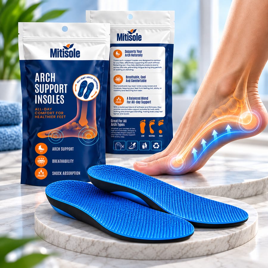 Mitisole-Komfort-Einlegesohlen und ihre Verpackung